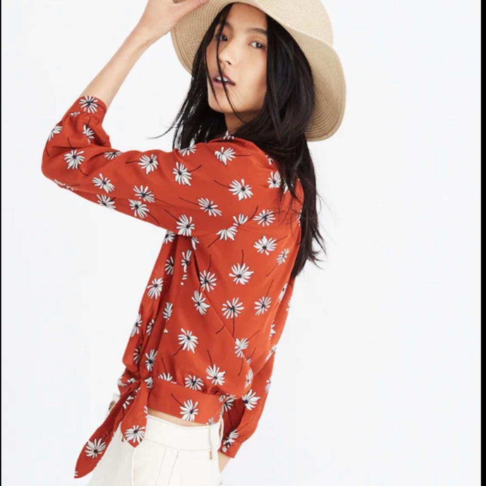 Madewell Rust Floral Wrap Blouse